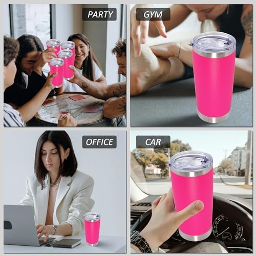 20oz Tumbler with Lid Stainless Steel Tumblers Insulated Mug Hot Pink 12P - Image 6