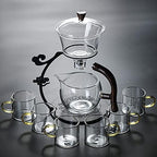 RORA Glass Teapot Set Semi Automatic Drip Rotating with Infuser Lazy Kungfu Tea pot Set (Black) - Image 4