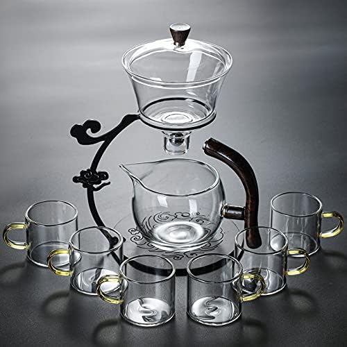 RORA Glass Teapot Set Semi Automatic Drip Rotating with Infuser Lazy Kungfu Tea pot Set (Black) - Image 4