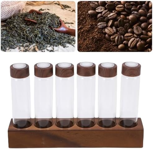 Agatige Coffee Bean Storage Tubes, Wooden Rack Transparent Espresso Bean Container Mini Bottles Jars with Funnel for Fresh Coffee, Tea, and Dried Flower (6 Holes) - Image 4