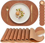 Premium Oval Faux Leather Placemat & Coaster Set with Innovative Cork-Look Printed Base，4/6/8-Piece Sets & 8 Colors，Non-Slip Dining Table Mats for Kitchen Dining by Promattoo