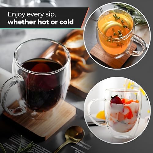 12 Oz Double Wall Borosilicate Insulated Glass Coffee Mug Set of 4, 350ml Coffee Cups with Handle for Cappuccino, Tea, Latte - Perfect Cappuccino Cup Gift - Image 5