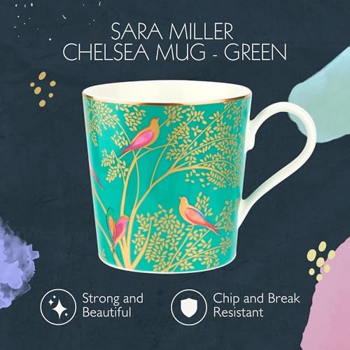 Portmeirion Sara Miller London Chelsea Mug, Green | 12 Oz Cup for Drinking Tea, Coffee, and Hot Cocoa | Made from Fine China with Gold Detail | Handwash Only - Image 3