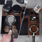 IKAPE V5 Espresso Knock Box, Espresso Coffee Organizer Box Fit for Storage 51, 54, 58MM Espresso Tamper, Distributor, Portafilter & Puck Screen Accessories, Natural Walnut Station Base(9 IN One) - Image 6