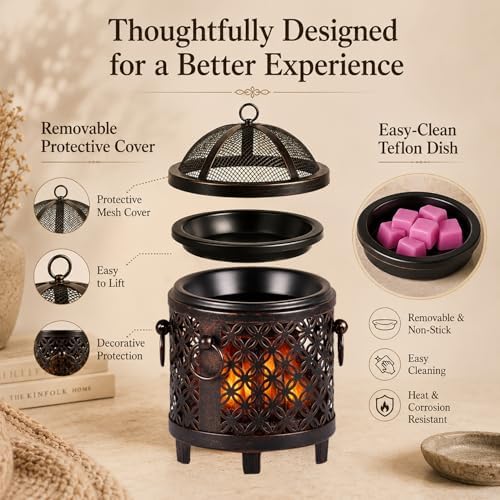 Dicimi Vintage Electric Wax Warmer for Scented Wax Melts - Flickering Fire LED Candle Warmer, Multi-Function Oil Warmer for Essential Oils, Safe Flameless Home Decor with 60-Day Warranty - Image 3