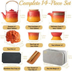 ICHAG Chinese Tea Set, Japanese Tea Sets for Adults, 15-Piece Porcelain Gongfu Tea Set with Teapet & Tea Tray, Japanese Teapot Sets, Travel Tea Party Sets, for Home/Office/Outdoor/Gifts (Red) - Image 4