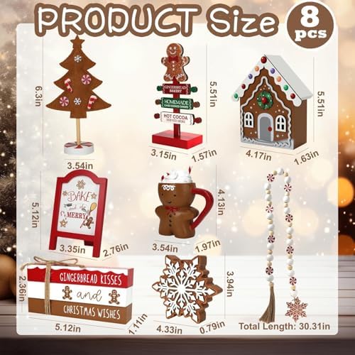 Gingerbread Christmas Decorations 8 PCS Tiered Tray Decor Set - Image 4