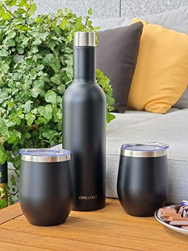 CHILLOUT LIFE 12 oz Stainless Steel Wine Tumblers 2 Pack & 1 Insulated Wine Bottle - Double Wall Vacuum Insulated Wine Glasses Cups with Lids and Straws Set Keeping Cold & Hot Gift Set - Image 6