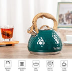 Tea Kettle, Toptier Teapot Whistling Kettle with Wood Pattern Handle Loud Whistle, Food Grade Stainless Steel Tea Pot for Stovetops Induction Diamond Design Water Kettle, 2.7-Quart Dark Green - Image 5