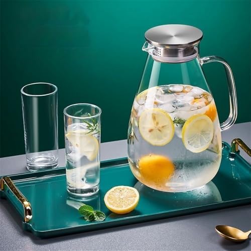 Water Pitcher Household Cold Kettle Heat Resistant Teapot Large Capacity Water Pitcher Glass Water Carafe with Lid for Juice, Milk,Beverages Water Jug(2600ml) - Image 6