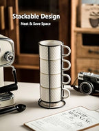 Gomakren Coffee Mugs Set of 4 Ceramic Coffee Cup with Stand, Creamy White - Image 3