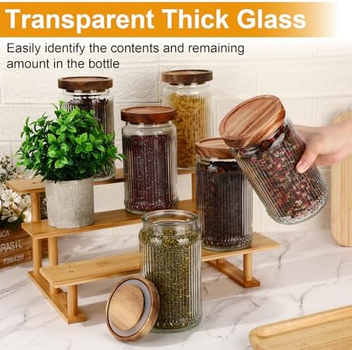 6 Pcs 1000ml/34 oz Vintage Glass Jars with Wood Lids - Image 2