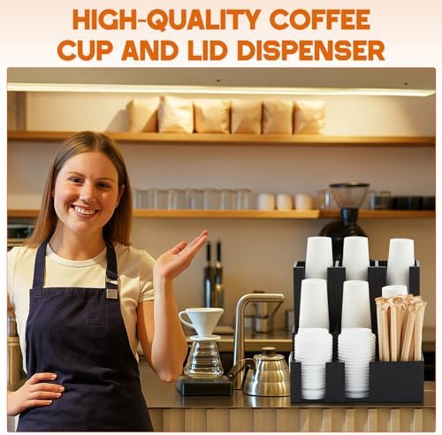 CroBlissful 9 Compartment Pine Wood Vertical Coffee Cup and Lid Dispenser - Image 6