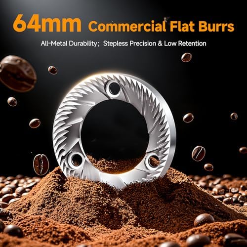AMZCHEF 64mm Flat Burr Coffee Grinder, Espresso Grinder, 90 Grind Settings - Image 2