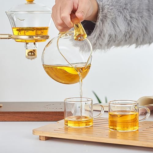 YUDIZWS Semi Automatic Tea Set,Magnetic Teapot,Semi Automatic Drip Rotating Glass Teapot Set,Glass Teapot Lazy Chinese Glass Tea Set with Glass Teapot and Infuser,A - Image 5
