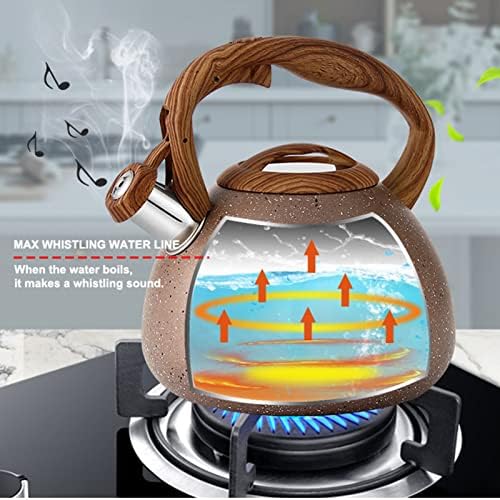Whistling Tea Kettle for Stove Top Stainless Steel Teakettle with Wooden Anti-Hot Handle Kitchen Kettle Stovetop for Hot Boiling Water Coffee Teapots, - Image 2
