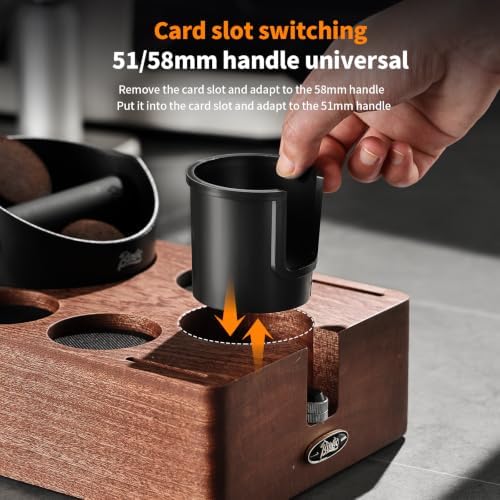 Bincoo Walnut Espresso Tamping Station with Knock Box - 2-in-1 Wooden Coffee Organizer for 51mm, 53mm, 54mm, 58mm Portafilter - Tamper Holder & Catch Bin for Home Barista - Image 4