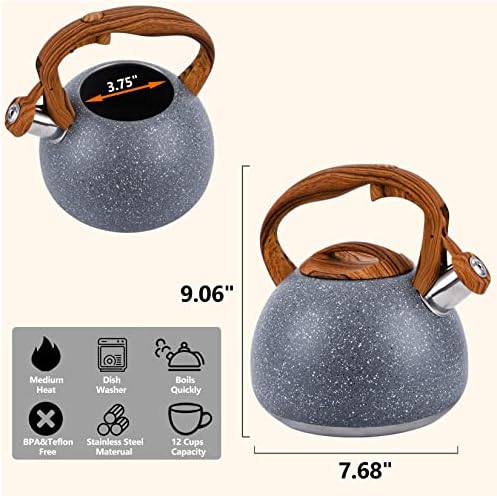 3.2Qt Stainless Steel Whistling Tea Kettle Stovetop, Sky Grey - Image 3