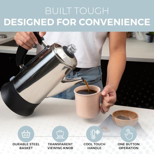 ALPHA LIVING PC-12SS Electric Coffee Percolator, 12 Cup Stainless Steel - Image 3