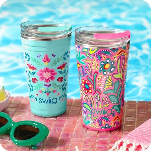 Swig Life 24oz Insulated Party Cup with EZ Slider Lid, Flora Rosa - Image 3