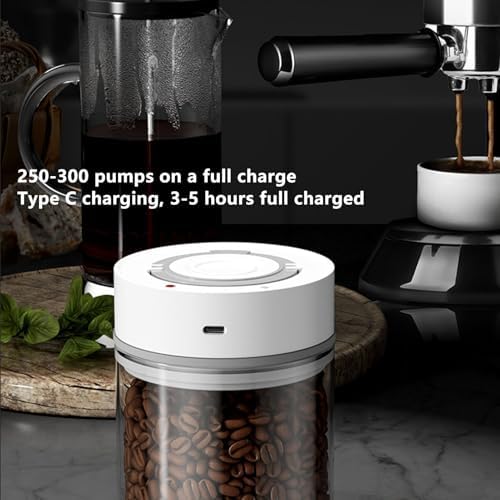 Zunate Electric Vacuum Sealed Glass Jar for Coffee Tea Beans Nuts Storage, 950ml Kitchen Food Organizer with Built-in Battery, Free High Borosilicate Glass - Image 6