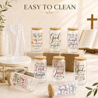 Iced Coffee Mugs, 8 Sets, Glass, 16 oz, Reusable, Floral Bible - Image 4