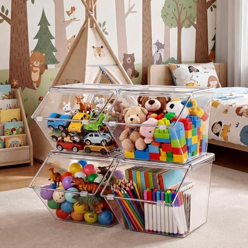 Yerliker 4 Pcs Clear Stackable Storage Bins with Lids, Extra Large - Image 5