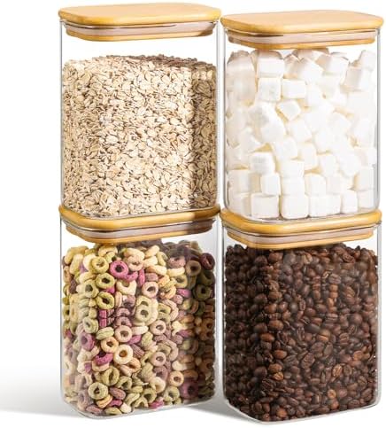 ComSaf Glass Storage Containers with Lids 1.2 Qt, Set of 4 Food Storage Jar by ComSaf