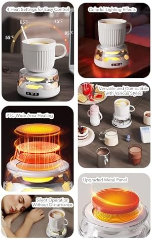 Mug Warmer for Coffee, Cup Warmer for Desk with 4 Heat Settings, Night Light, Electric Beverage Plate for Candle, Milk, Tea, Hot Chocolate Office Home - Image 7
