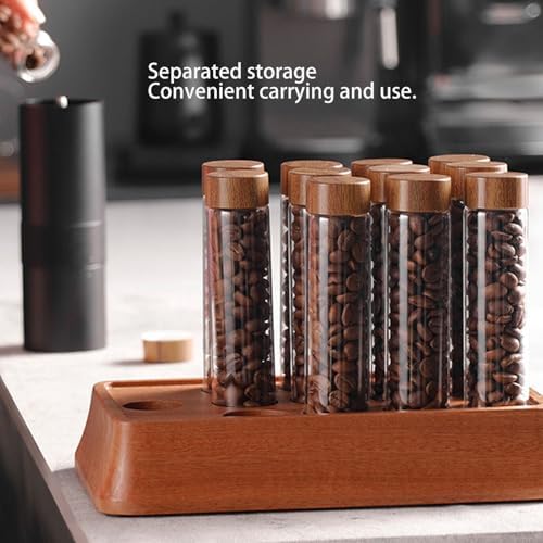 8PCS Coffee Bean Storage Tubes with Wooden Stand, Single Dose Coffee Bean Cellar Container, Dosing Glass Vials with Lids and Funnel for Coffee Beans Storage, Tea - Image 5