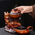 Ceramic Teapot with Infuser Chinese Gongfu Tea Set with 8 Cups, Semi Automatic Dragon Design for Loose Leaf Tea - Image 3