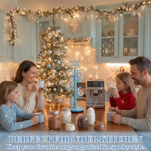 DoubleFill Christmas Tree Coffee Mug Holder 8 Hooks Snowflake Mug Holder for Countertop Snowflake Cup Rack Wood Christmas Tree Display for Kitchen Coffee Accessories - Image 5