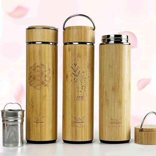 18oz Insulated Bamboo Tea Infuser Bottle for Loose Leaf Tea - Extra Fine Mesh Tea Steeper Basket Infuser with Chain Hook for Teapot Mug Cup - Image 2