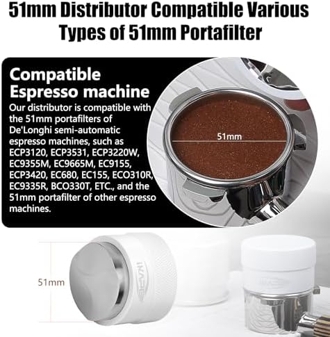 IKAPE 51MM Coffee Distributor, Gravity Adaptive Espresso Distributor Fits All 51MM Espresso Portafilter, Compatible with 51MM Delonghi Bottomless Portafilter (White) - Image 2