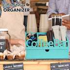 Coffee Bar Organizer Countertop, Wood Coffee Station, Drawer, Turquoise - Image 6
