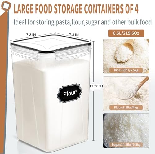 4pcs Large Tall Airtight Food Storage Containers with Lids - 6.5L / 5.9qt - Image 2