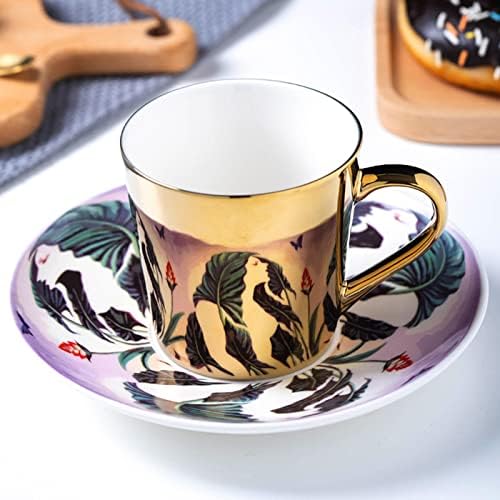 Reflection Cup,Mirror Cup and Saucer,Anamorphic Cup and Saucer,Creativity Tea Cup and Saucer Set,Ceramic Coffee Mug with Saucer and Spoon,for Cappuccino,milks,espresso,tea,coffee,250ml by Unknown