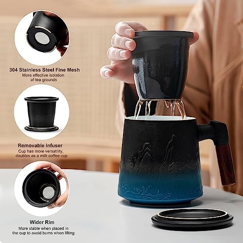suyika Ceramic Tea Cup with Infuser and Lid, Matte Black 15.2 oz / 450 ml - Image 2