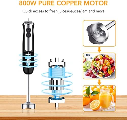 Immersion Blender 5 in 1 Hand Blender, 800W Hand Mixer Stick 12 Speed & Turbo Mode Hand Mixer with 600ml Mixing Beaker, 500ml Chopper, Milk Frother Attachments for Soup, Smoothies, Sauce, BPA Free - Image 3
