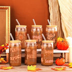 SiliFine 6 Pcs Fall Glass Cups, 16 oz with Lids and Straws - Image 2