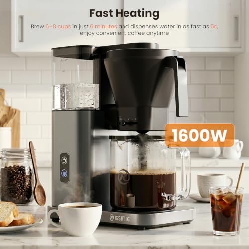 Kismile SCA Certified 8-Cup Coffee Maker, 6-Min Quick Brew, Hot & Cold Brew Coffee Machine, Adjustable Flow Control, Magnetic Anti-Drip, Keep Warm, DIY Manual Mode, Dishwasher Safe, Light Gray - Image 4