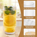 16Oz glasses drinking set of 4,Ribbed Glass Cups With Lids And Straws,Glass Tumbler With Lid for Beer, Juice, Water, Iced coffee Cup,Whiskey - Image 4