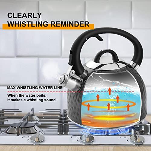 Copper Tea Kettle Stainless Steel Teapot Whistling Kettle Unique Button Control Kettle Outlet Loud Whistle Food Grade Teapot 3.2 Quart / 3 Liter (Black) - Image 4