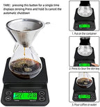 High Precision LCD Electronic Scales 3kg/0.1g 5kg/0.1g Drip Coffee Scale with Timer Portable Electronic Digital Kitchen Scale(Black 3kg 0.1g) - Image 3