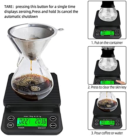 High Precision LCD Electronic Scales 3kg/0.1g 5kg/0.1g Drip Coffee Scale with Timer Portable Electronic Digital Kitchen Scale(Black 3kg 0.1g) - Image 3