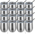 MEWAY 12oz Wine Tumbler 16 Pack Bulk Gifts for Women,Double Wall Vacuum Stainless Steel Travel Mug with Lid,Insulated Stemless Wine Cup Glass for Coffee,Cocktails,Drinks(Sliver,Set of 16) by MEWAY