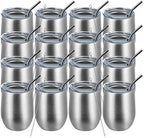 MEWAY 12oz Wine Tumbler 16 Pack Bulk Gifts for Women,Double Wall Vacuum Stainless Steel Travel Mug with Lid,Insulated Stemless Wine Cup Glass for Coffee,Cocktails,Drinks(Sliver,Set of 16) by MEWAY