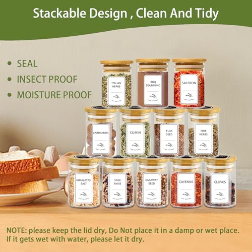 SLifeJars-Spice Jars with Label, 4 oz 24 pcs Spice Containers Glass Jars with Bamboo Lids, Seasoning Containers Bottles, Airtight Empty Glass Jars for Spice Rack,Drawer,Cabinet,Pantry - Image 5