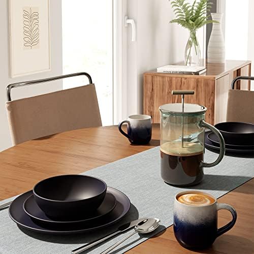 Set of 4 Large 16oz Ceramic Coffee Mugs – Stoneware Coffee Mug Tea Cup Set, 5.25” x 3.75”, Blue/Ivory - Image 3