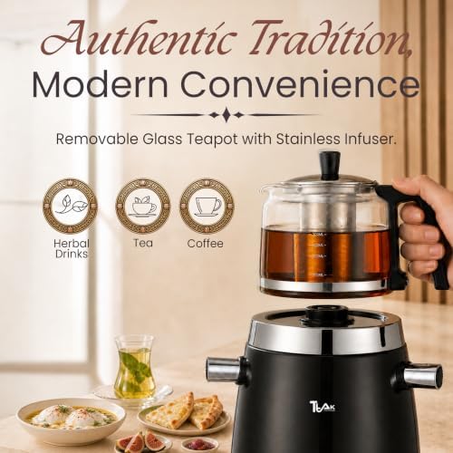 Electric Samovar with 4L Water Tank & 800mL Teapot for Home & Office, Black - Image 4